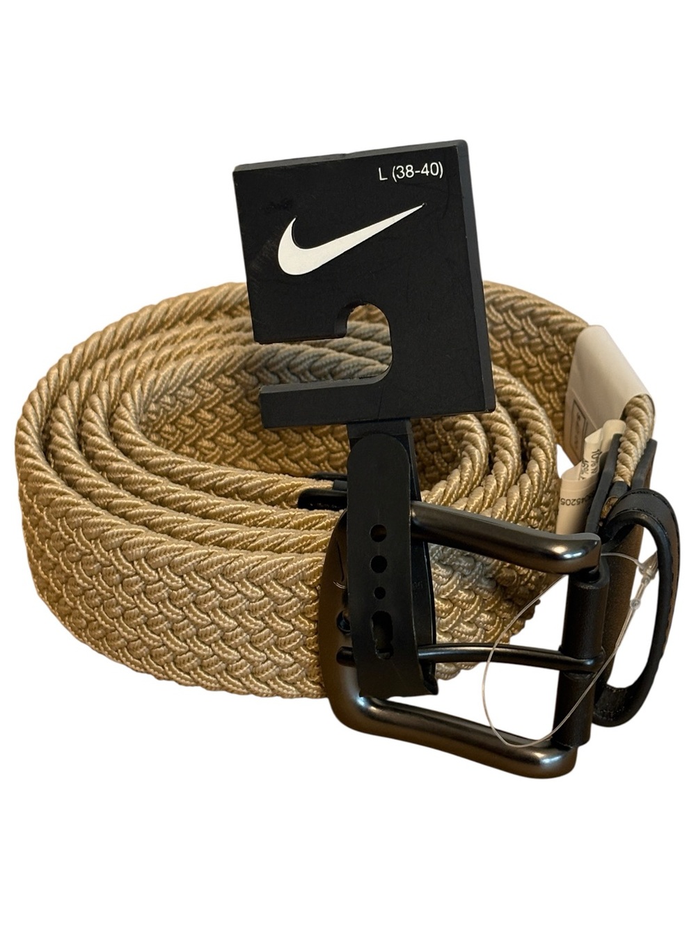 NIKE Mens G-Flex Stretch Woven Braided Belt Beige Khaki L 38-40